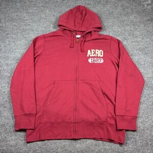 Vintage Aeropostale Hoodie Men's XL Aero 1987 Zip Up Red Y2K Surfwear Retro